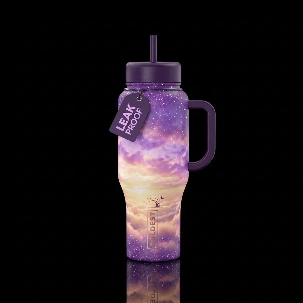 Sparking, purple,, happy mood, morning sky water bottle design