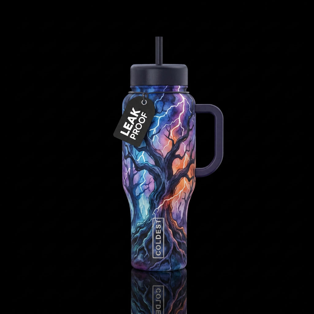 haunted, watercolor, seamless, old trees, and ligh... water bottle design