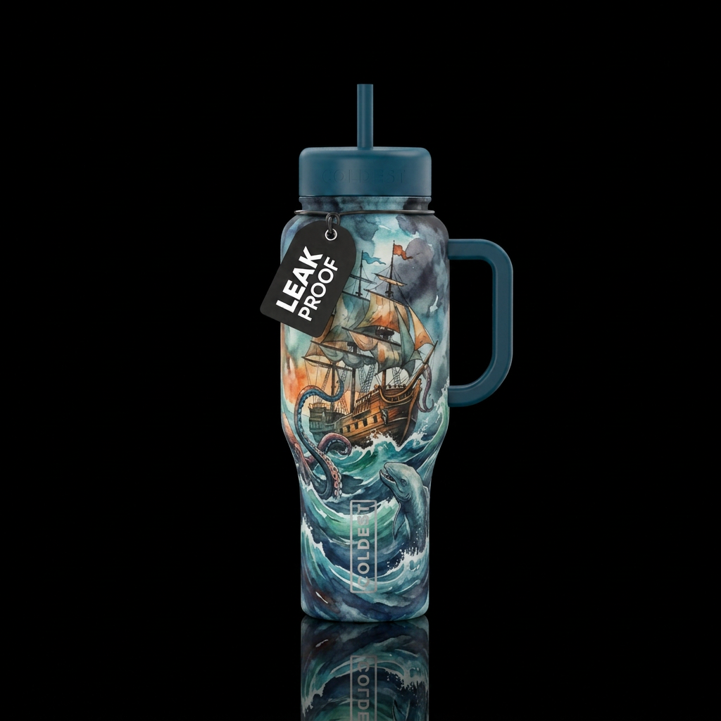 Old ship beingal attracted , watercolor, seamless,... water bottle design