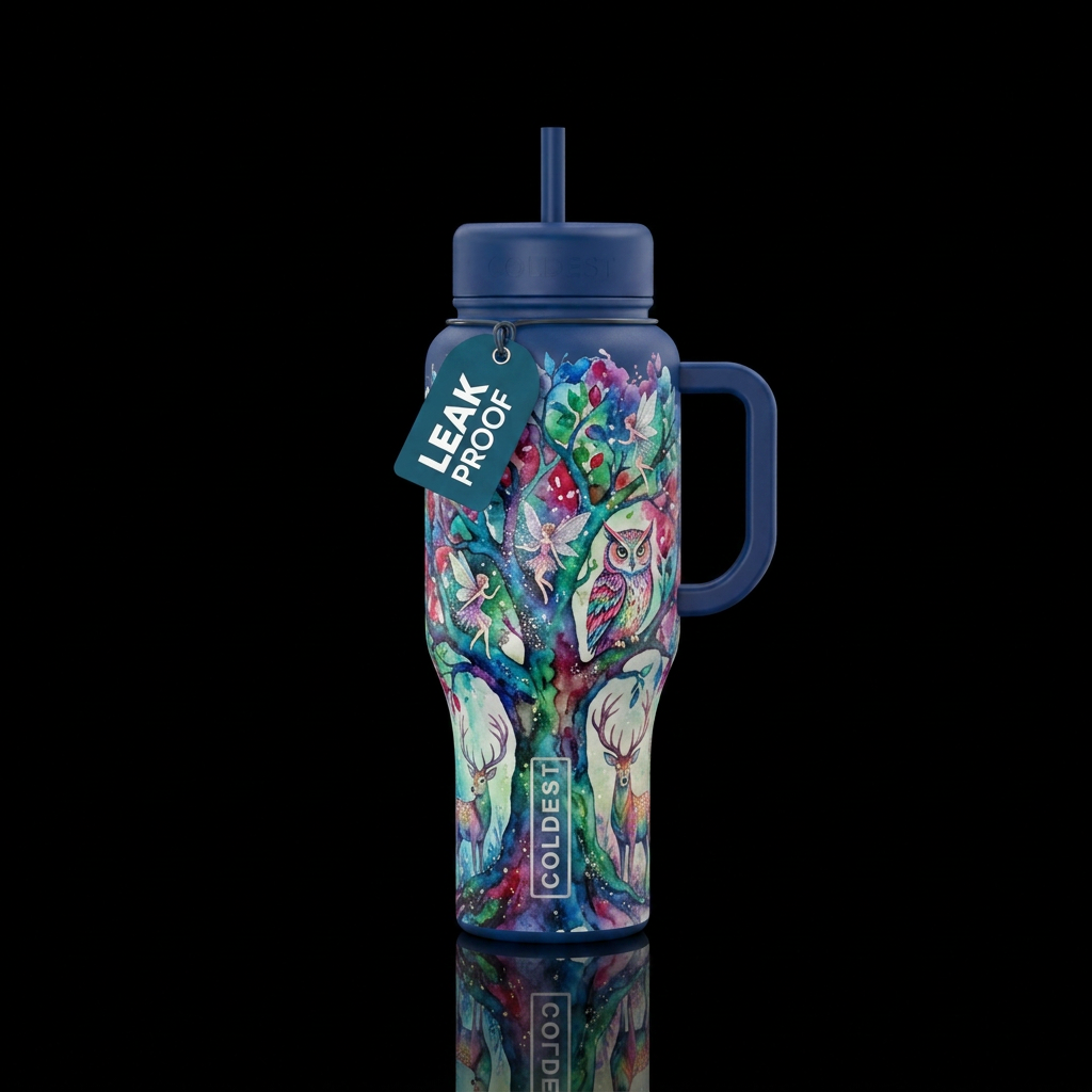 The tree of life in full bloom, vibrant colors,, s... water bottle design