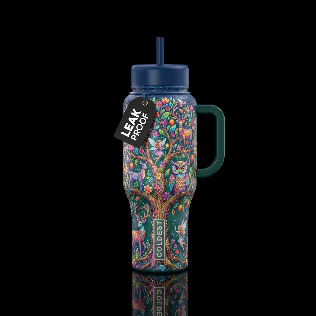 The tree of life in full bloom, vibrant colors,, s... water bottle design