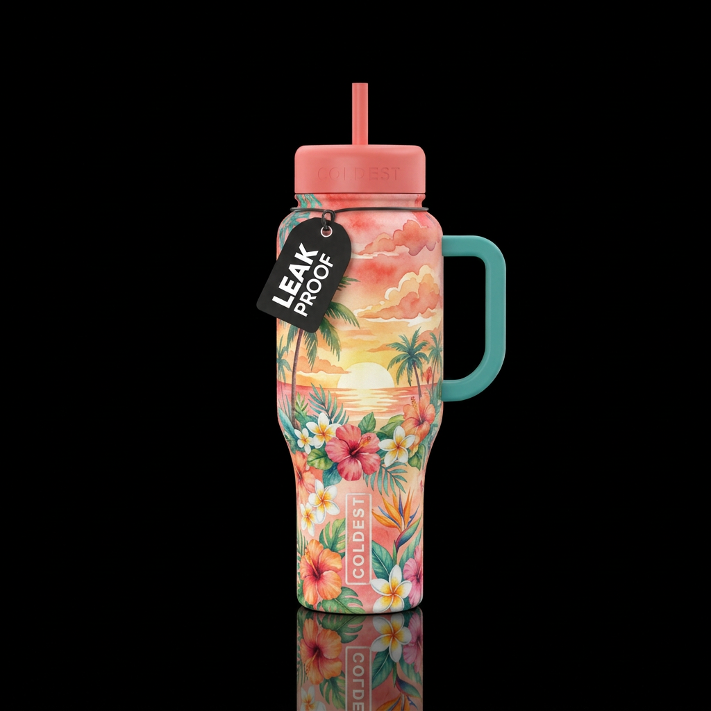 rees,, sunrise, clouds, watercolor, enchanted, vib... water bottle design