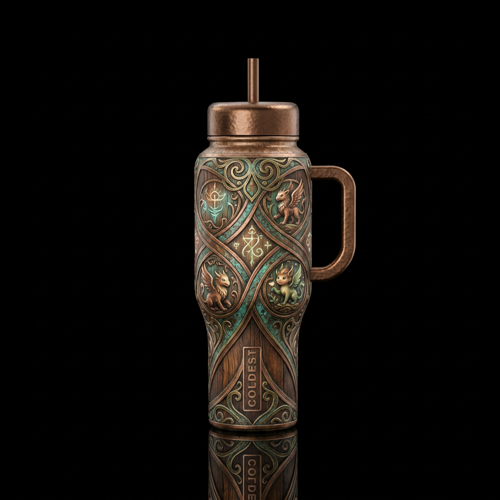 rustic, renaissance fair, magical, fantasy, realis... water bottle design