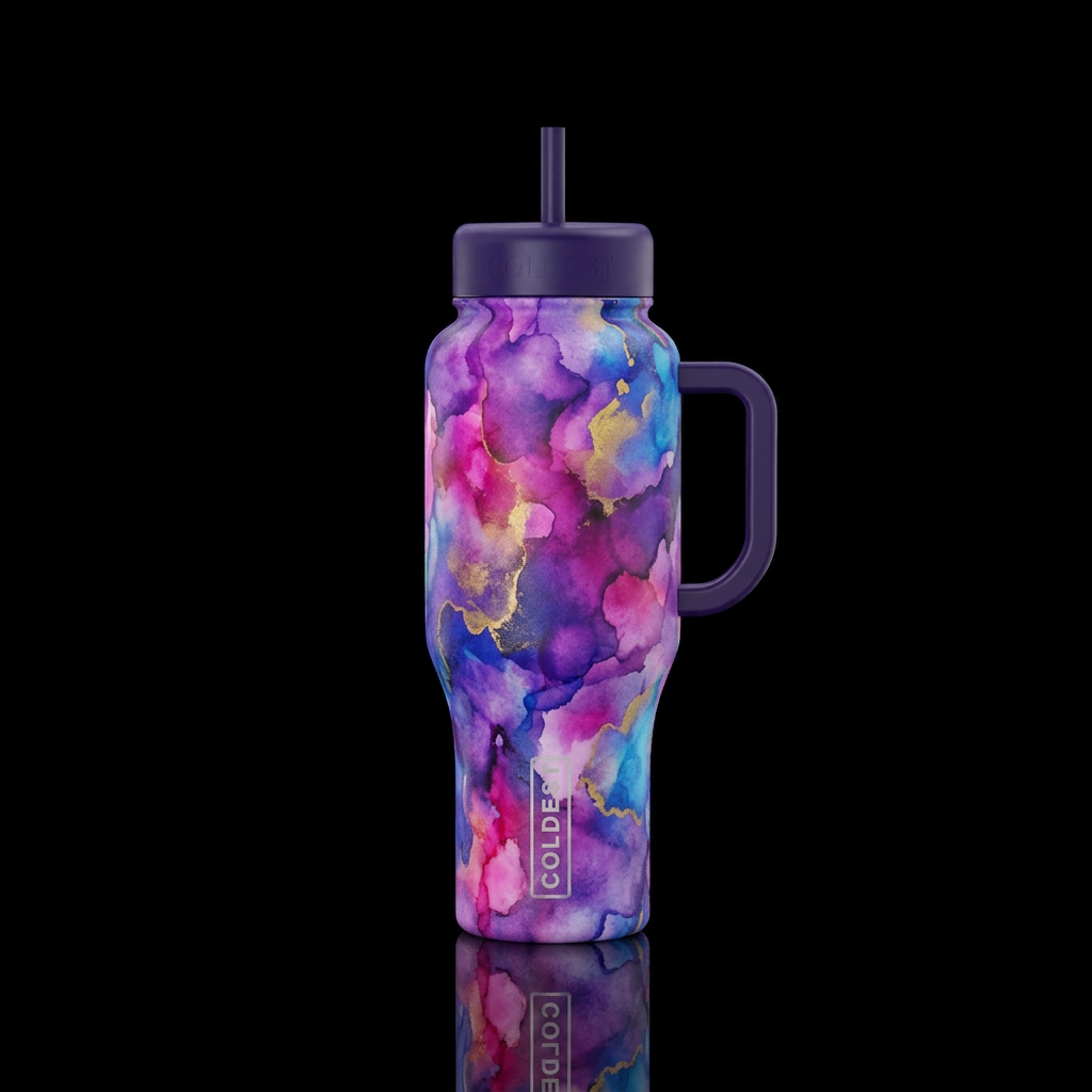 abstract, purple,pink,, vibrant, magical, electric... water bottle design