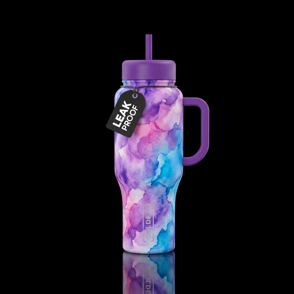 abstract, purple,pink,, vibrant, magical, electric... water bottle design
