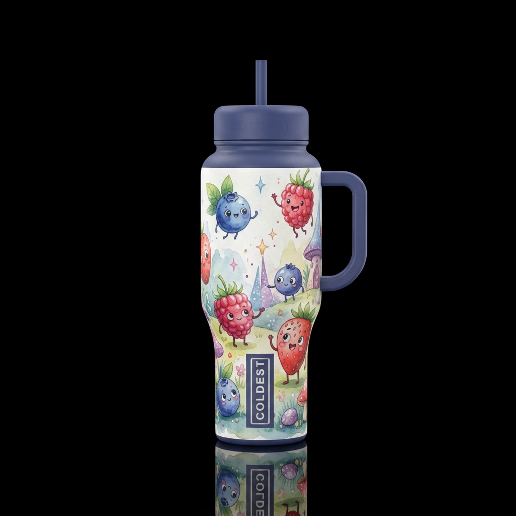 berries, sparkly, funny, fantasy, cartoon, waterco... water bottle design