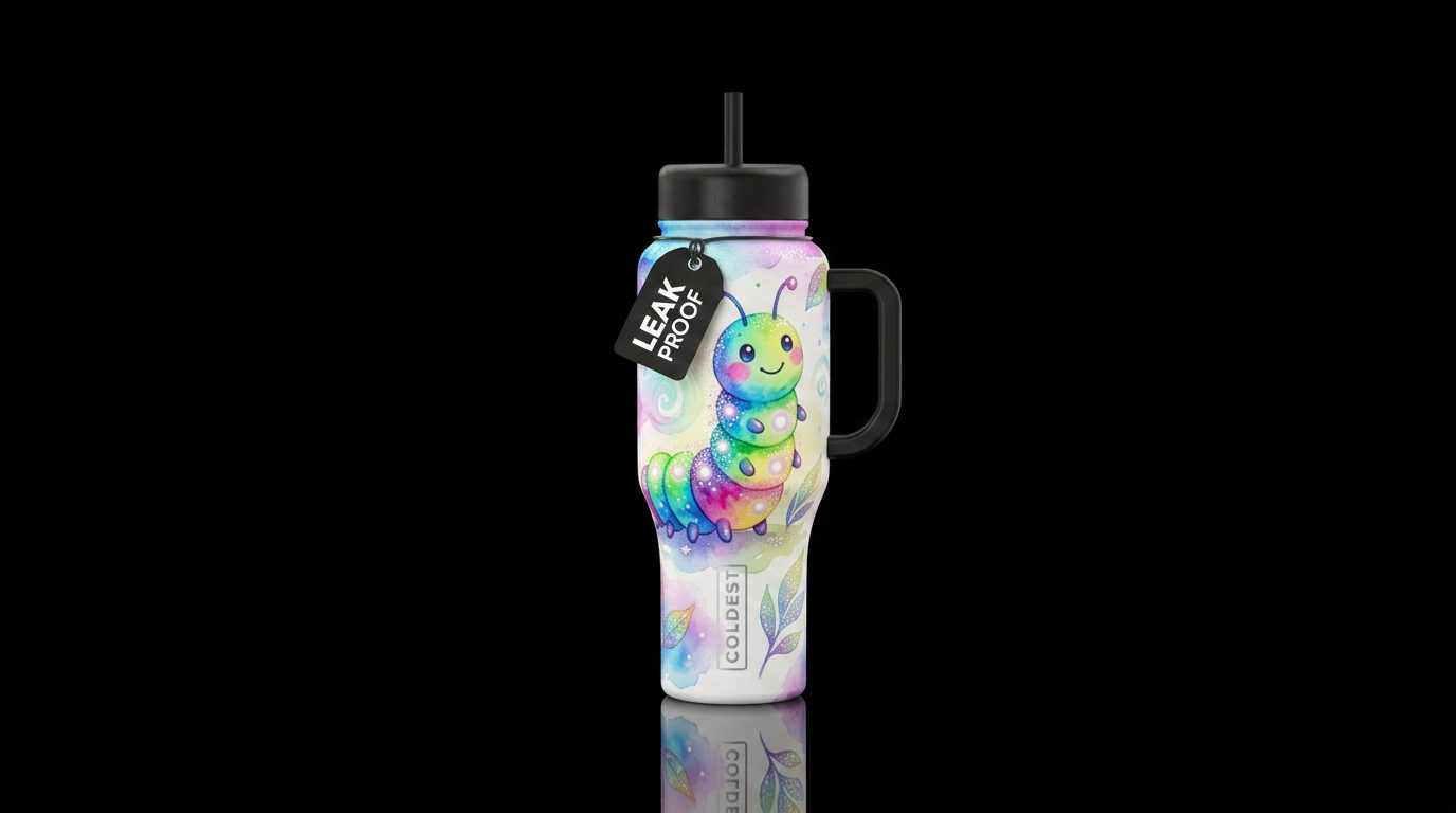 caterpillar, glowie, sparkly, shiny, funny, beauti... water bottle design