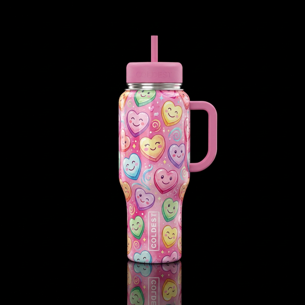 Smiling faces candy hearts in all colors from Vale... water bottle design
