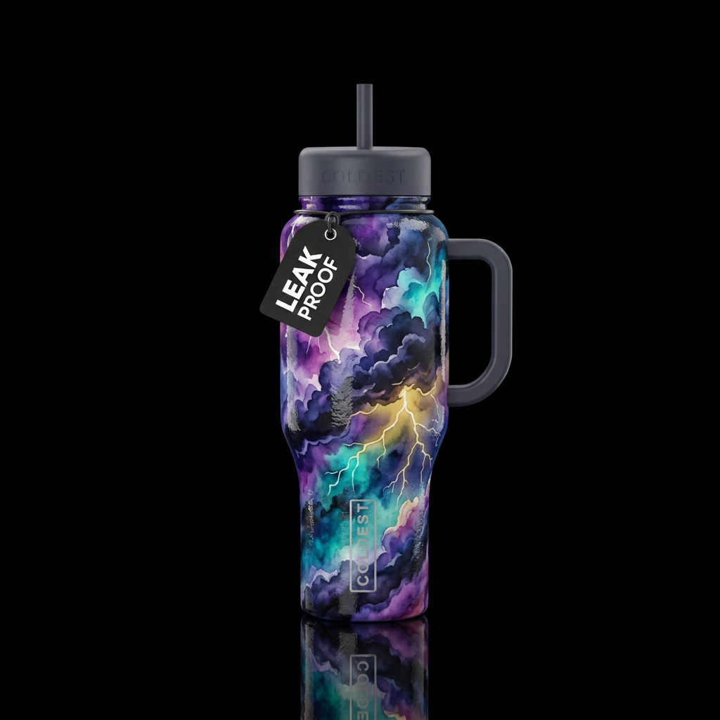 thunderstorm, shiny, vibrant, clouds, dark mood, w... water bottle design