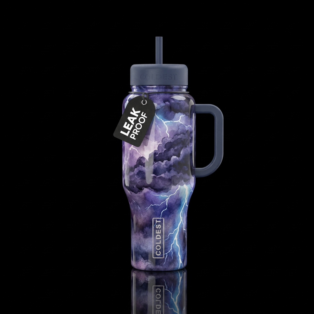 thunderstorm, shiny, vibrant, clouds, dark mood, w... water bottle design