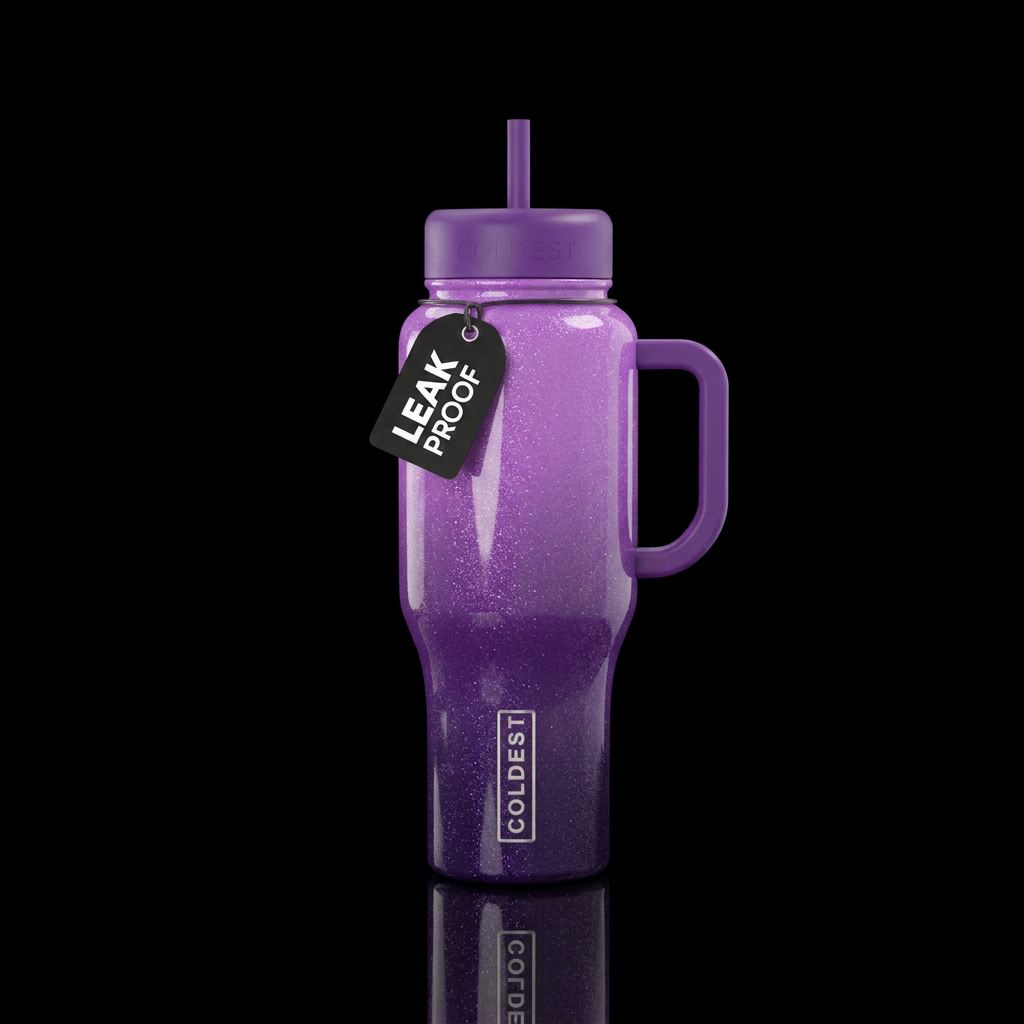 ombre purple, sparkly, shiny,, luxurious water bottle design