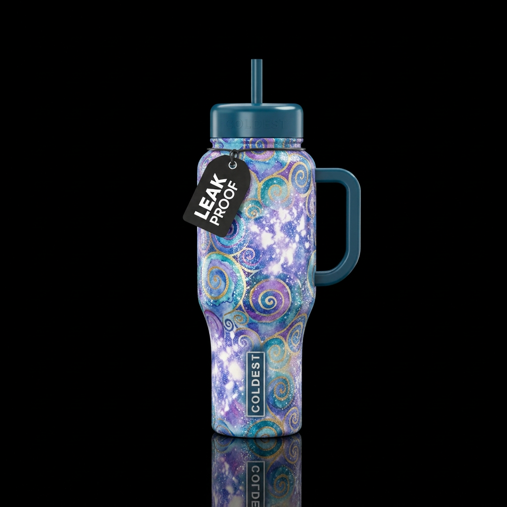 swirls,  sparkly, vibrant, magical, spirals, water... water bottle design