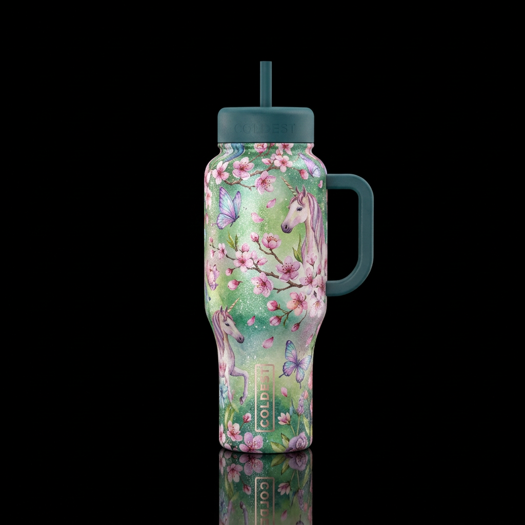 vintage, secret garden, unicorn, cherry blossom, s... water bottle design
