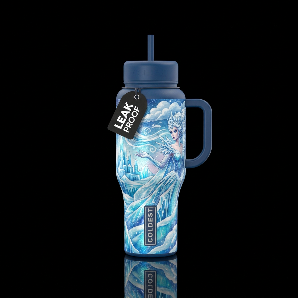 Ice Princess, snow, ice, ice blue, watercolor, clo... water bottle design
