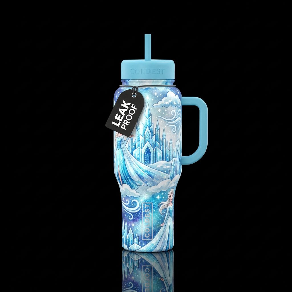 Ice Princess, snow, ice, ice blue, watercolor, clo... water bottle design