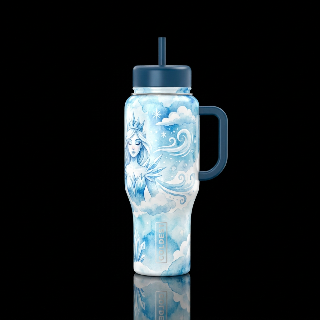 Ice Princess, snow, ice, ice blue, watercolor, clo... water bottle design