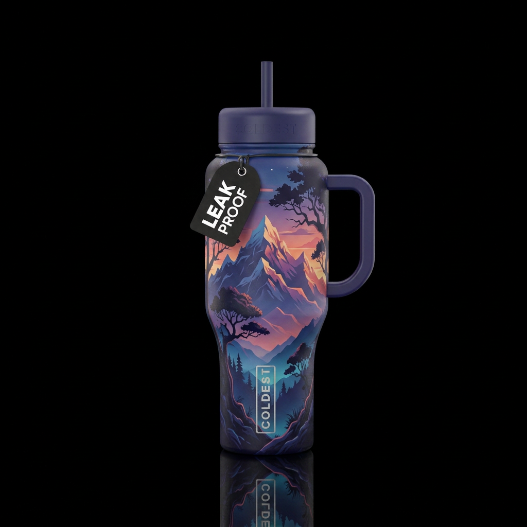 mountains, mesmerizing, magical, trees, seamless, ... water bottle design