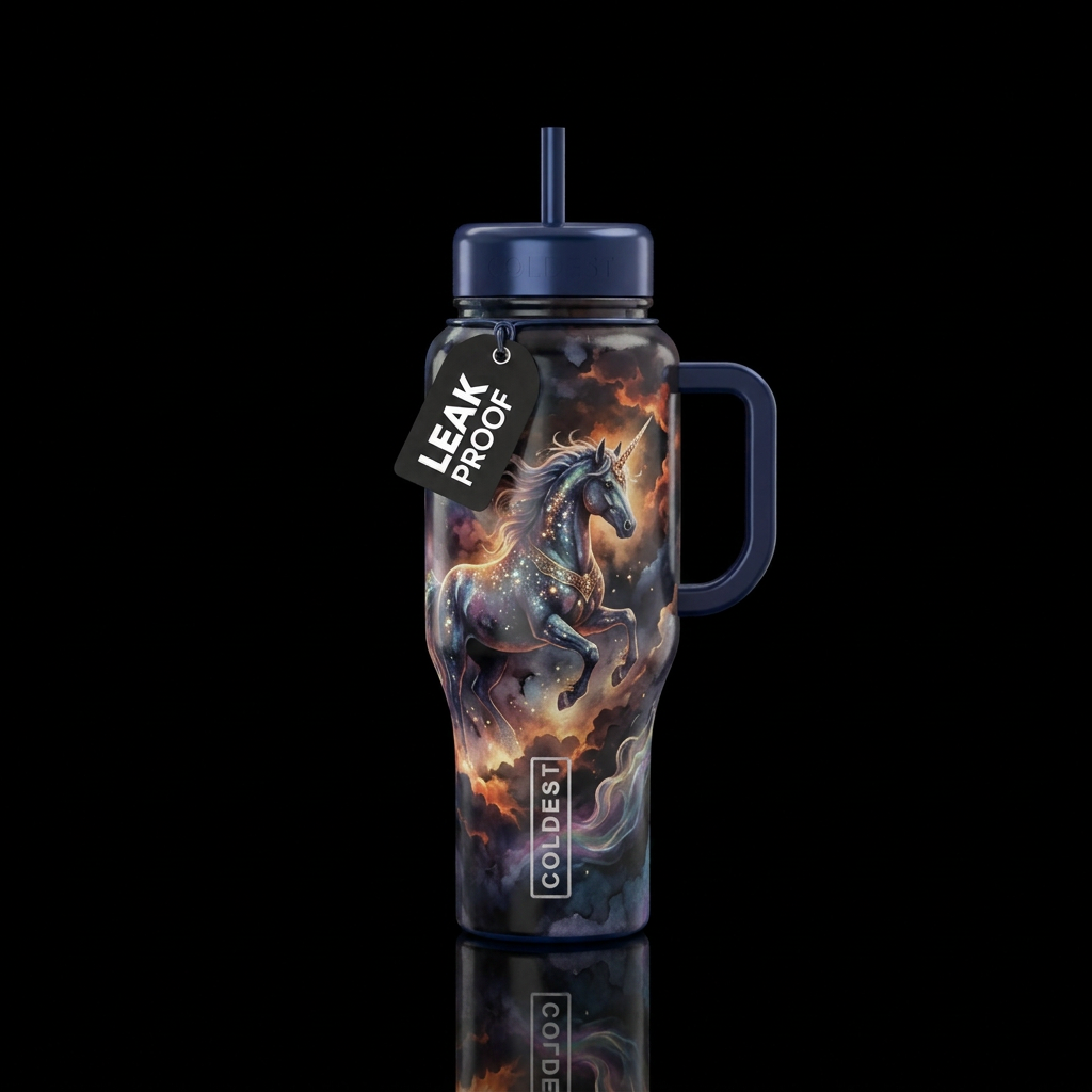 unicorn,, dreamy, sparkly, shiny, scary, magical, ... water bottle design