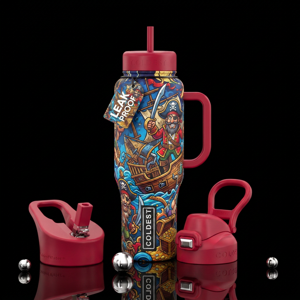 Crazy pirates water bottle design