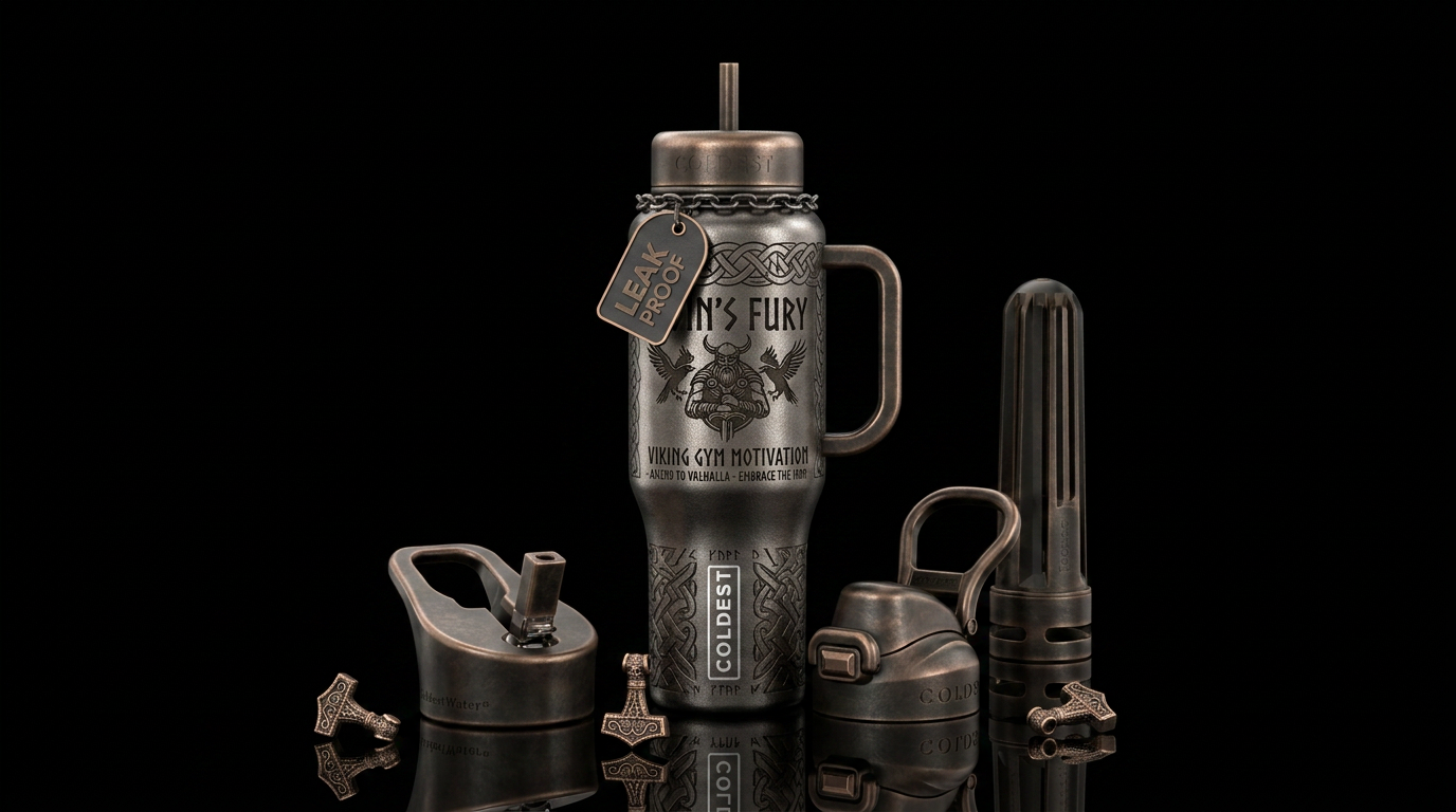 Viking gym motivation water bottle design
