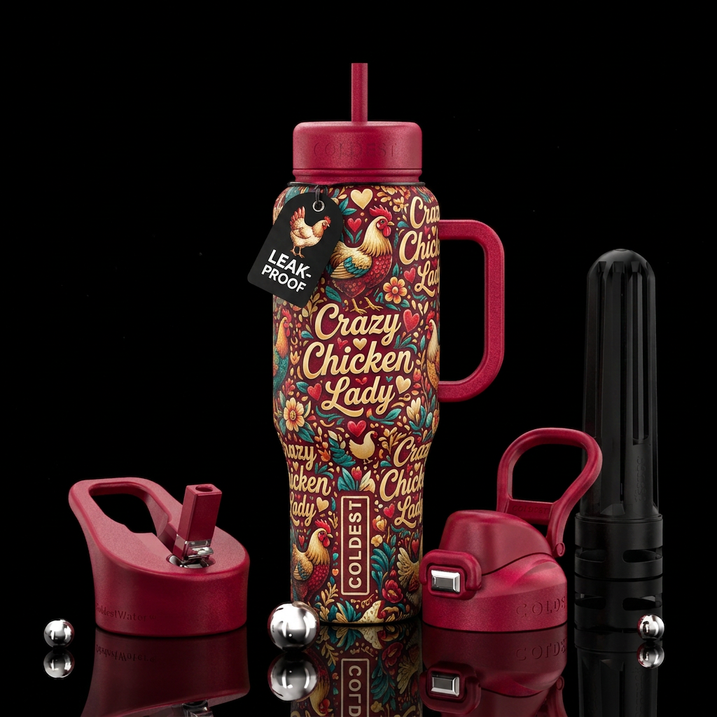 The crazy chicken lady water bottle design
