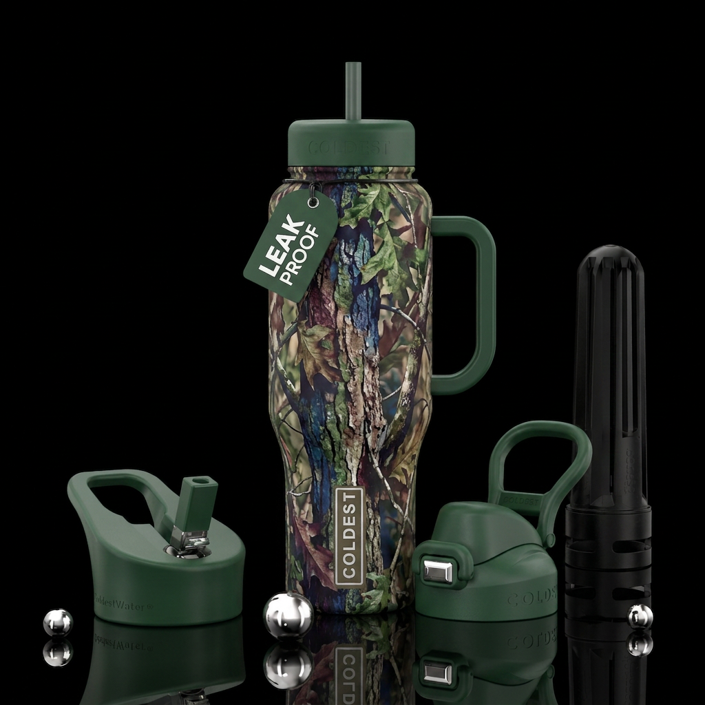 Tree camo water bottle design