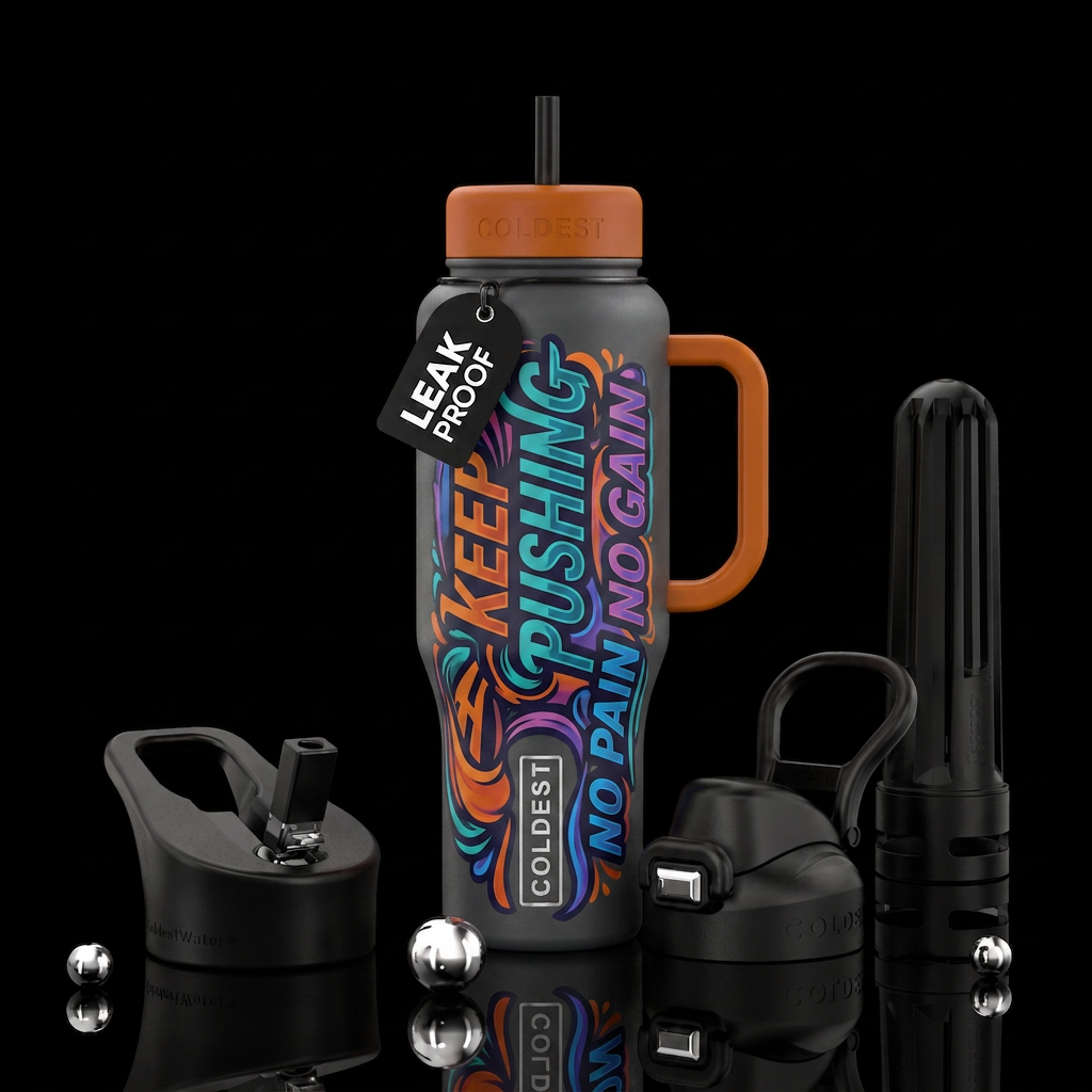 Keep pushing no pain no gain water bottle design