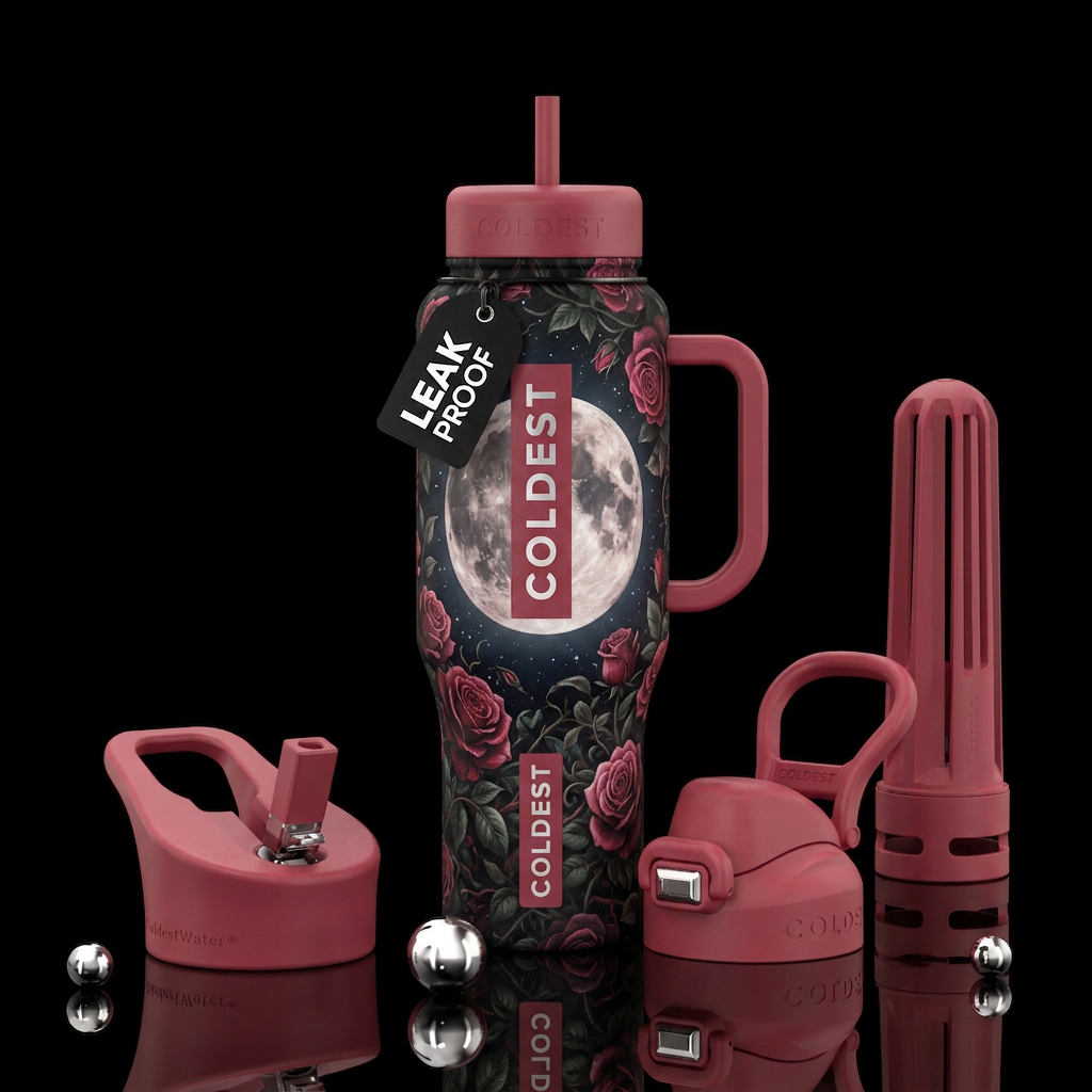 Roses in the dark with moon water bottle design