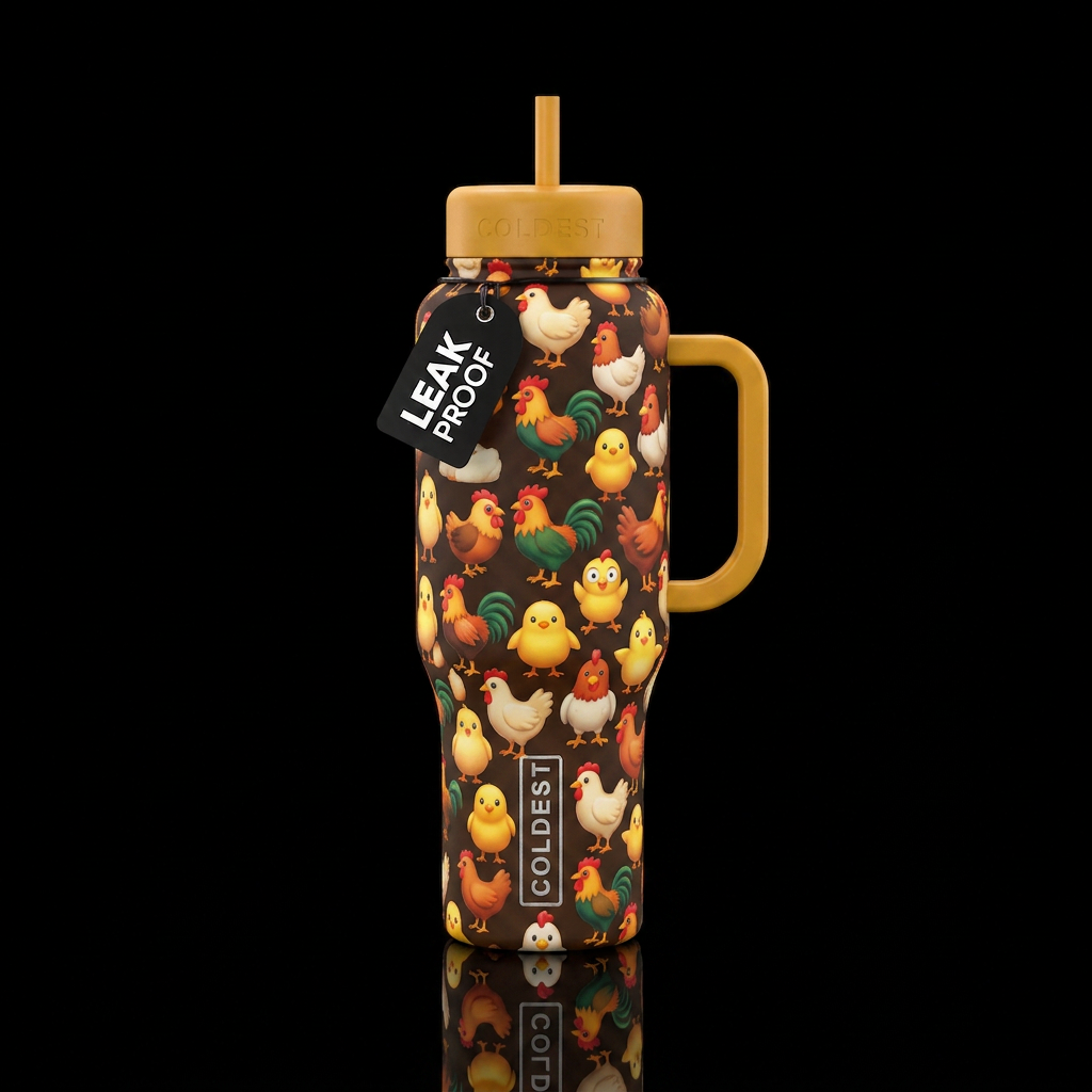 Chicken emojis water bottle design