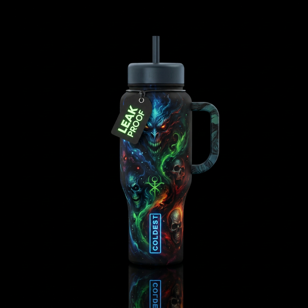 scary, dark mood water bottle design