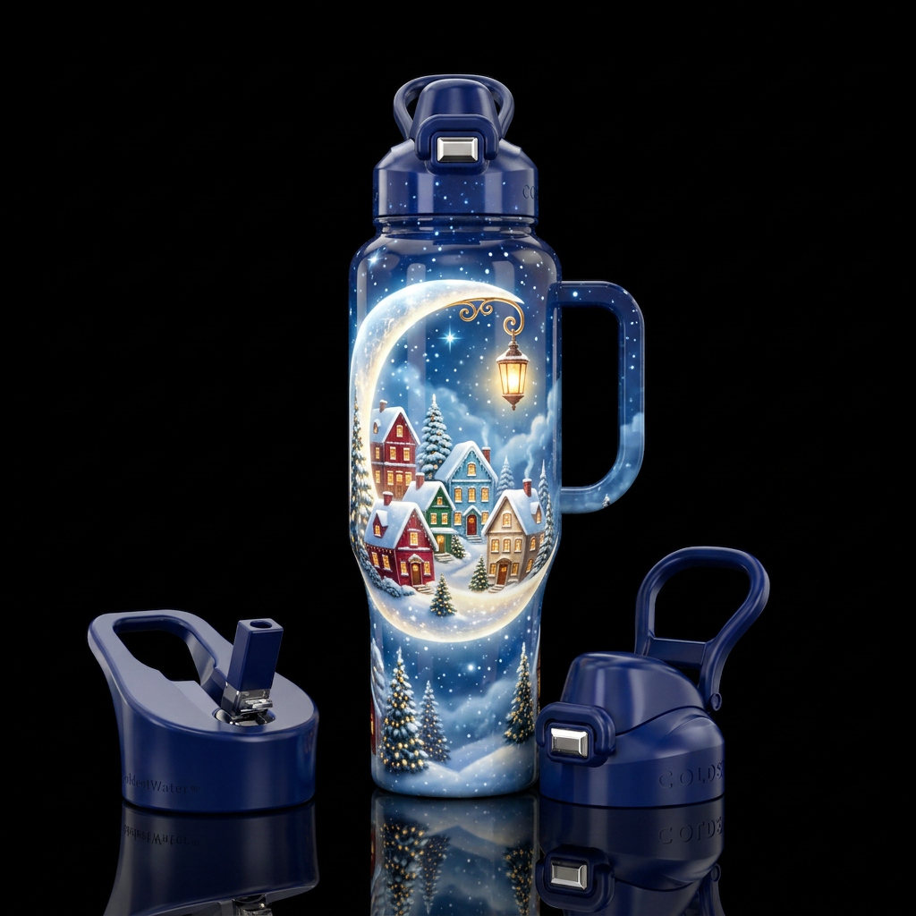 Christmas on the Moon water bottle design