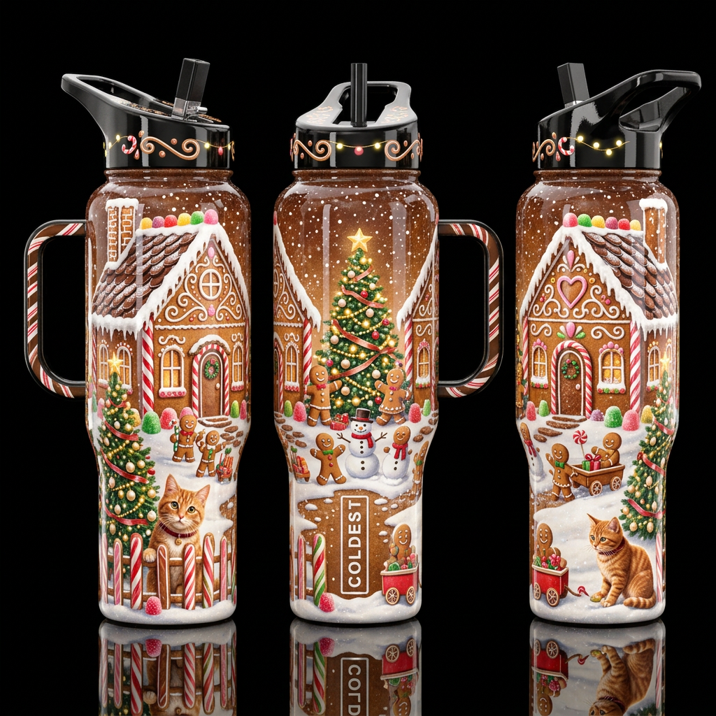 Gingerbread Village water bottle design