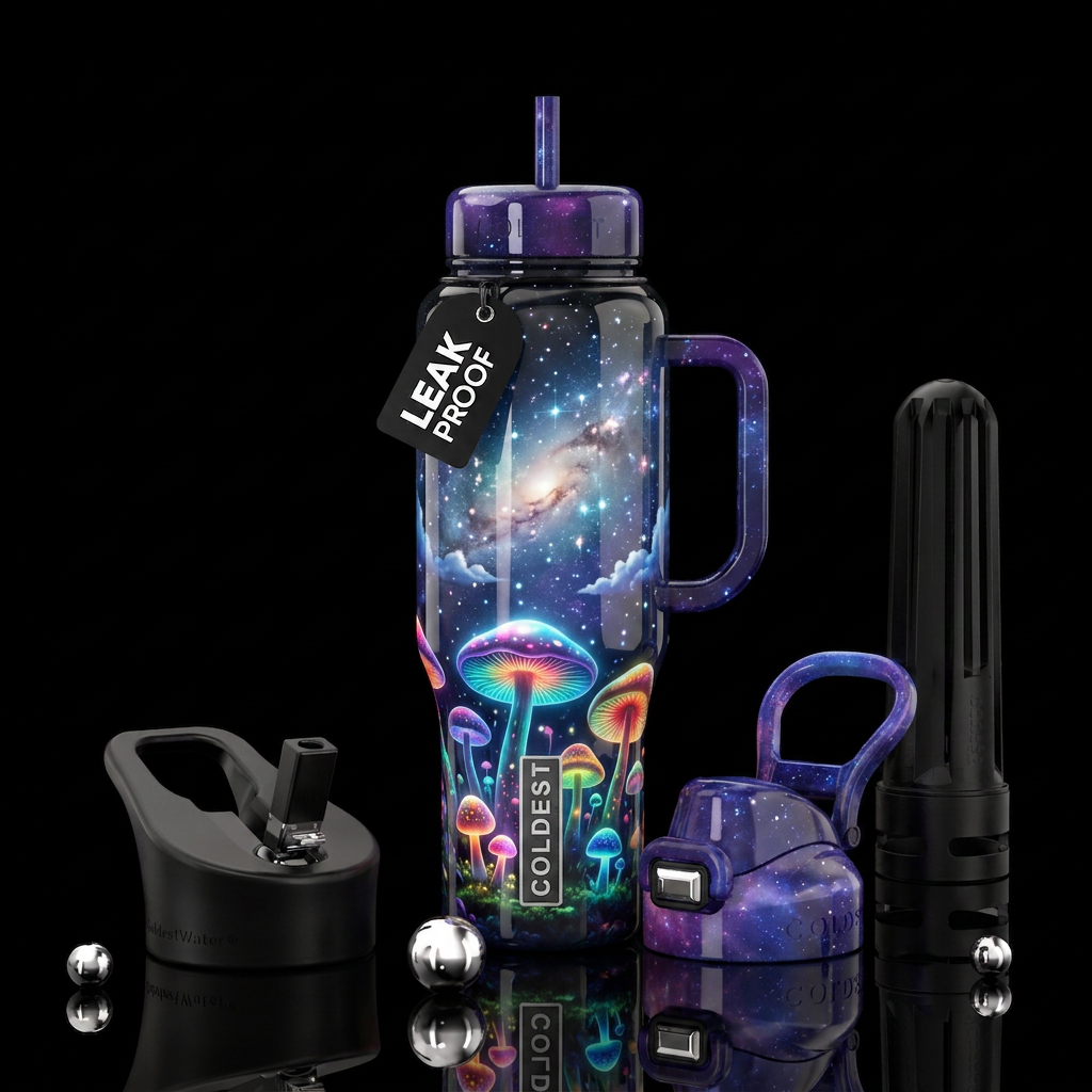 Galaxy Glowie Shrooms water bottle design