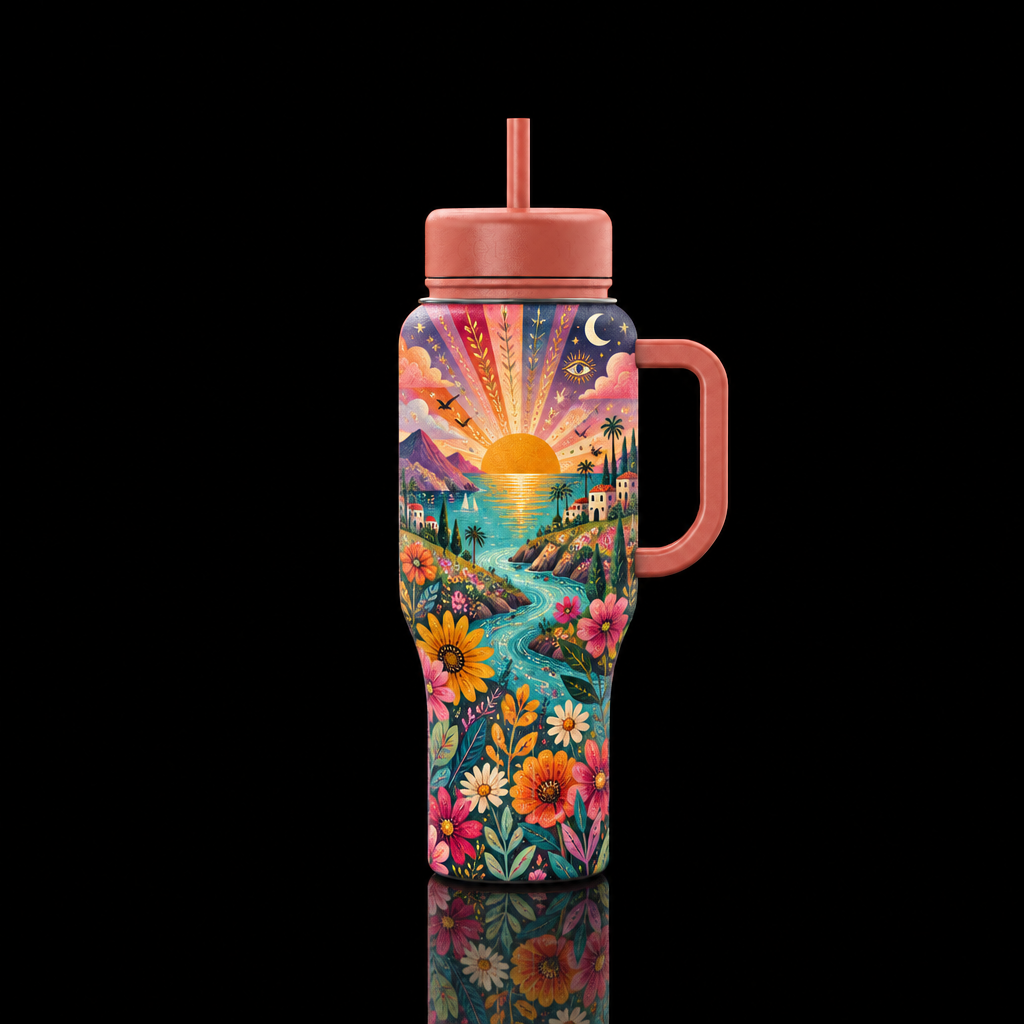 Boho Beach Blooms water bottle design