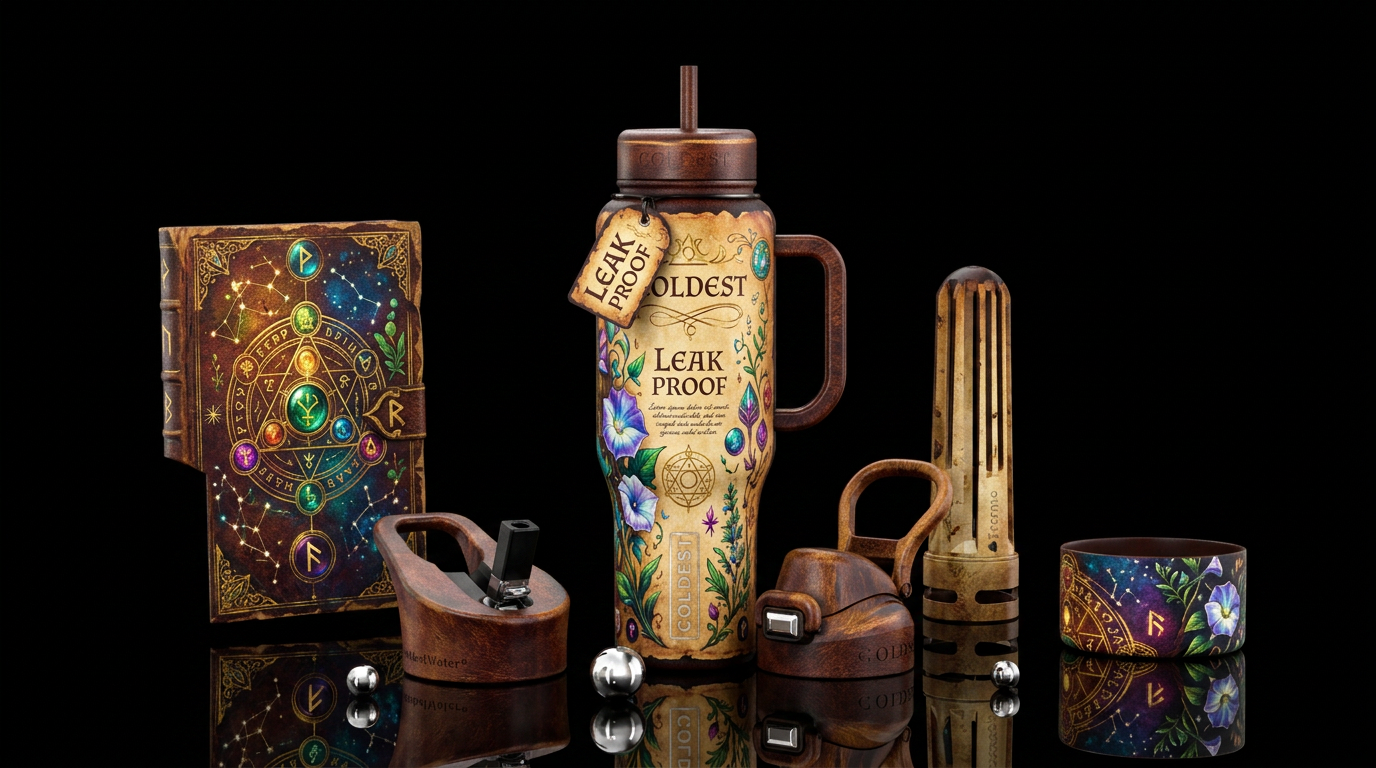 Witches grimoire water bottle design