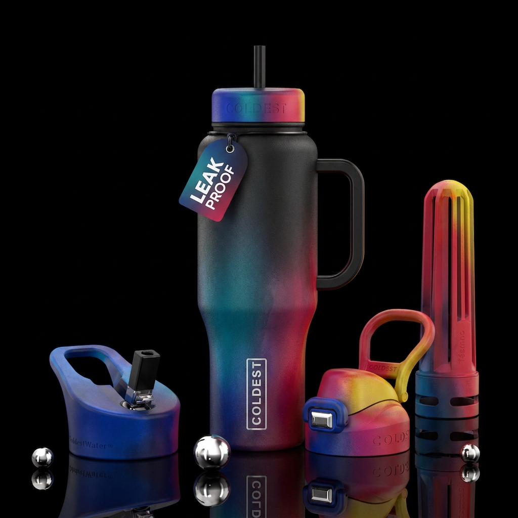 Artists pallet with gradient colors water bottle design