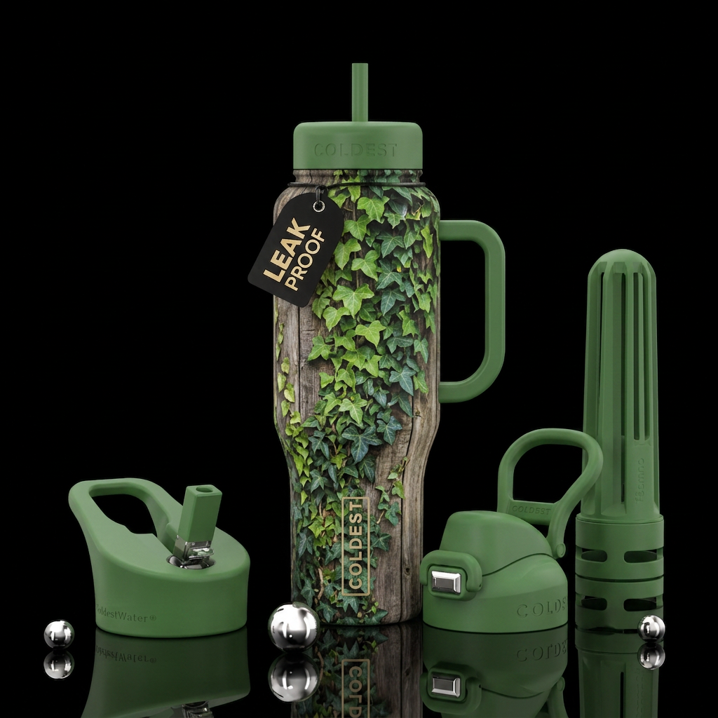 Ivy on an old barn water bottle design