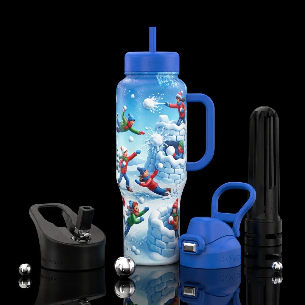 Snowball fight water bottle design