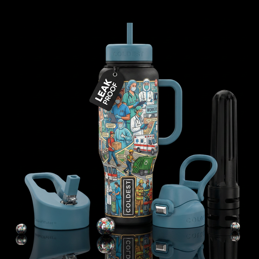 Essential worker water bottle design