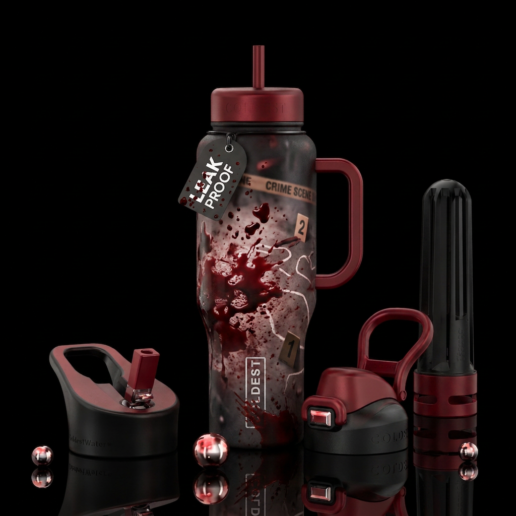 Bloody crime scene water bottle design