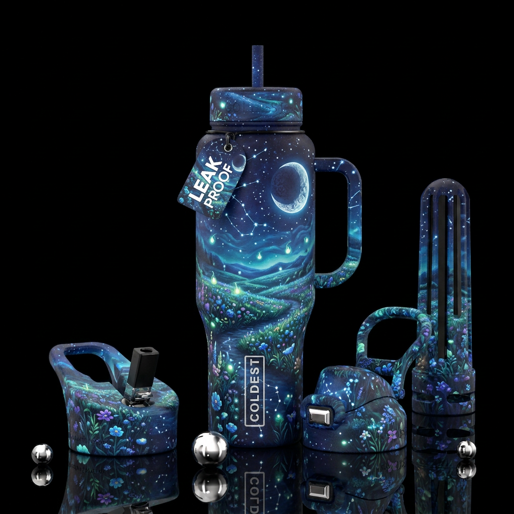 Night-time meadows water bottle design