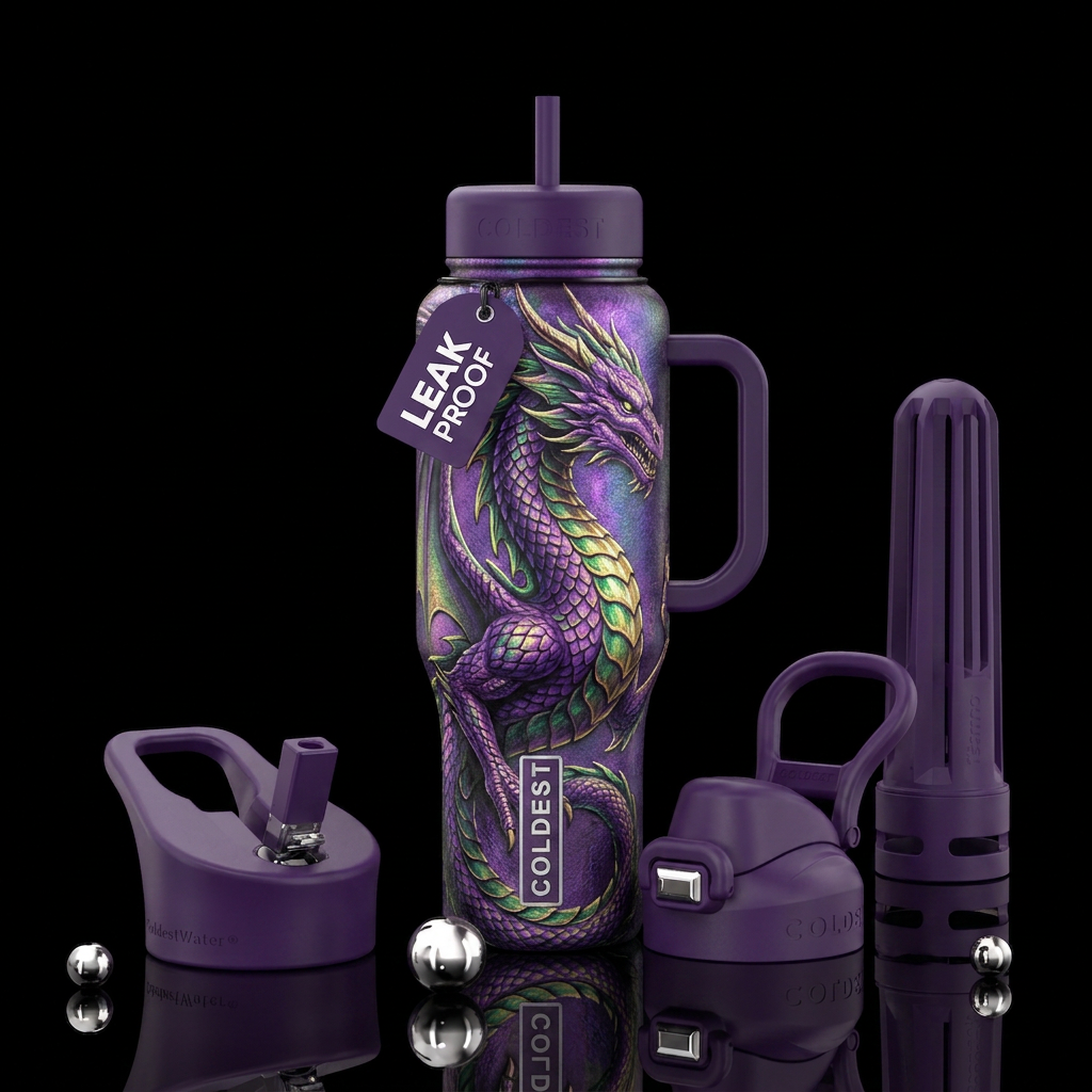 Purple dragon water bottle design
