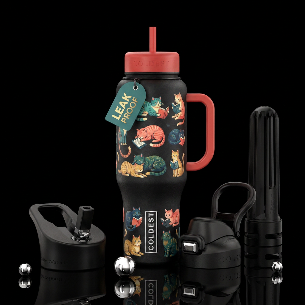 Reading kitties water bottle design