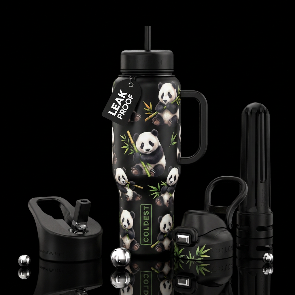 Baby pandas water bottle design