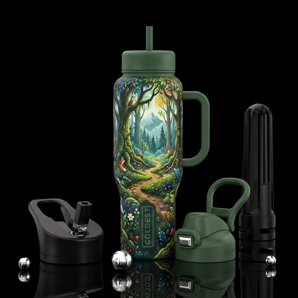 Lost in the woods water bottle design