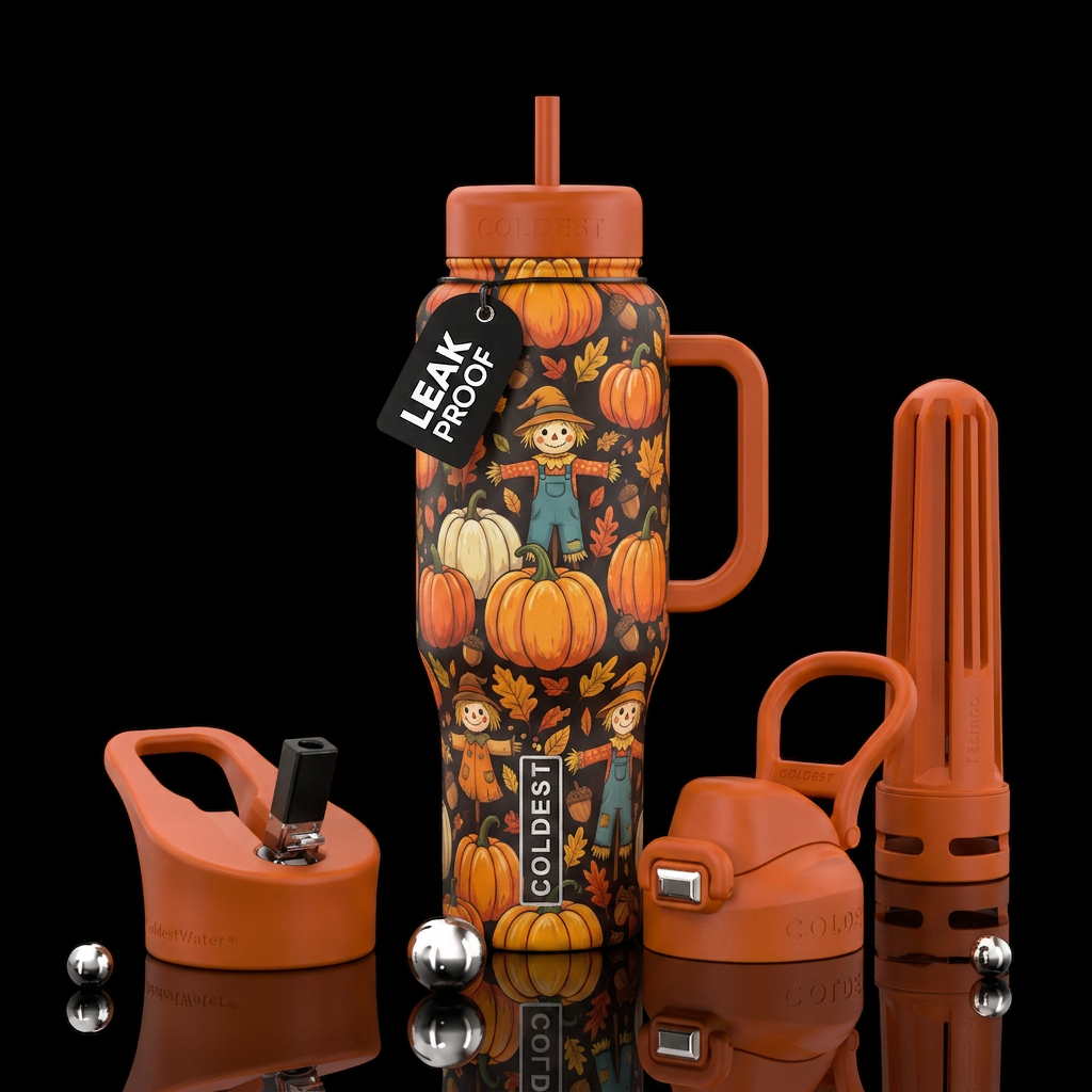 Pumpkins and scarecrows water bottle design