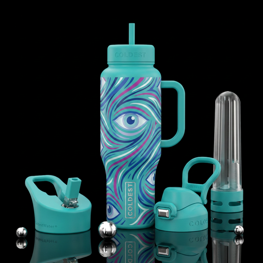 Nystagmus awareness with teal nackground water bottle design