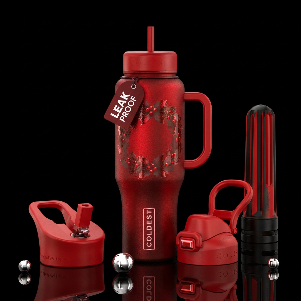 Something festive with a bold red background water bottle design