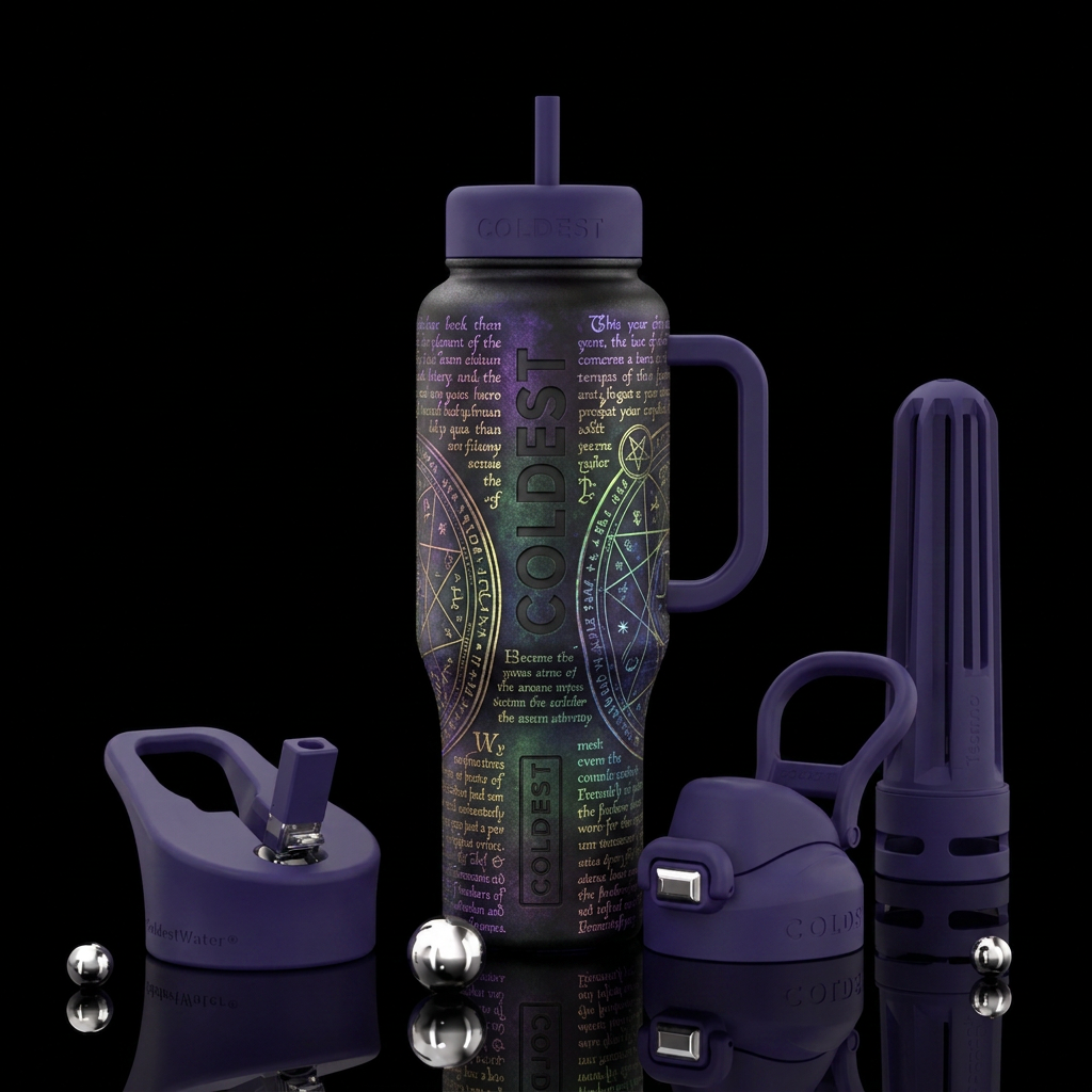 Book of shadows water bottle design