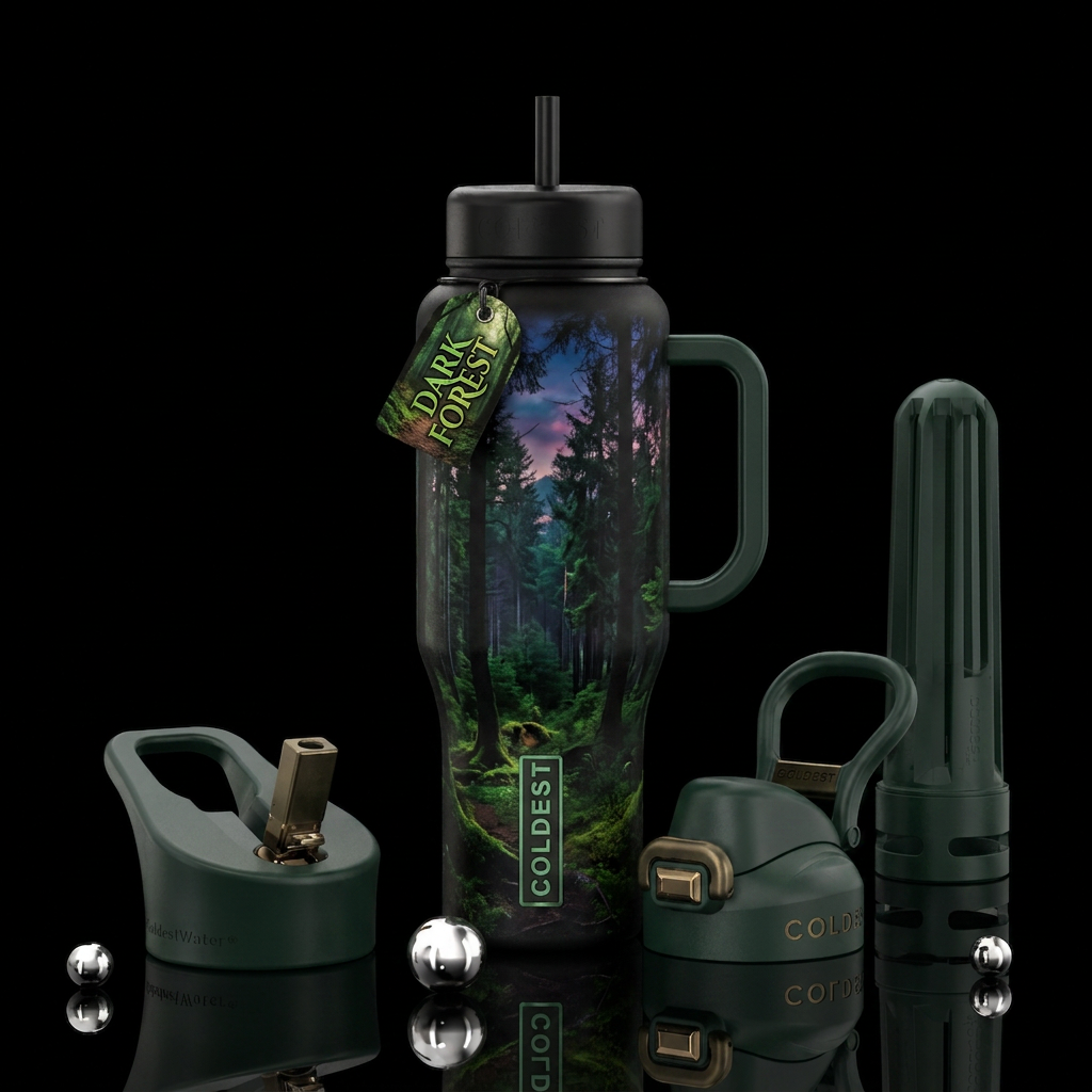 Dark forest water bottle design